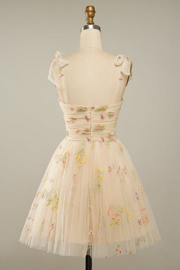 Sweetheart Champagne Short Ball Dress with Embroidery